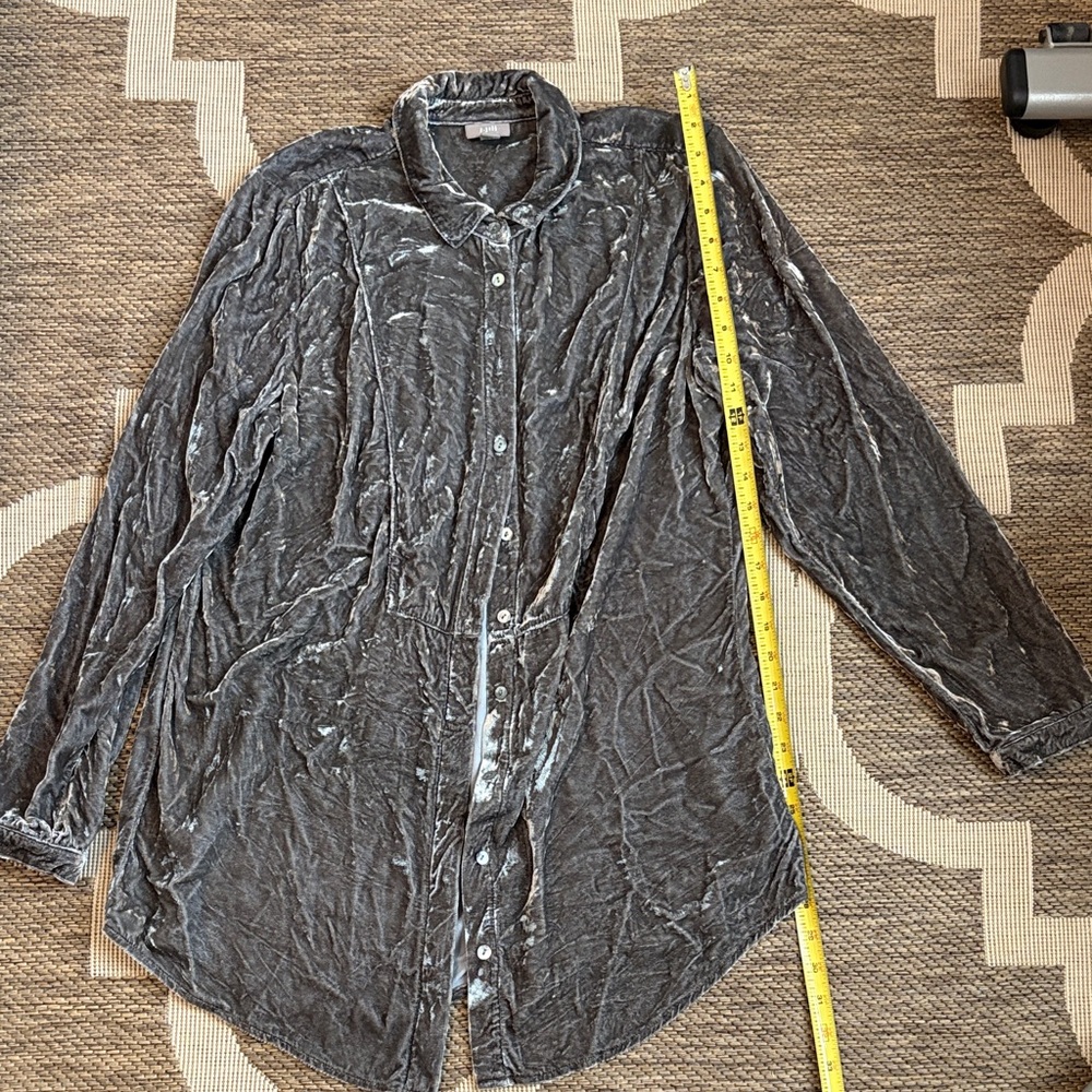 Crushed Velvet Button-Up Shirt - Charcoal Gray